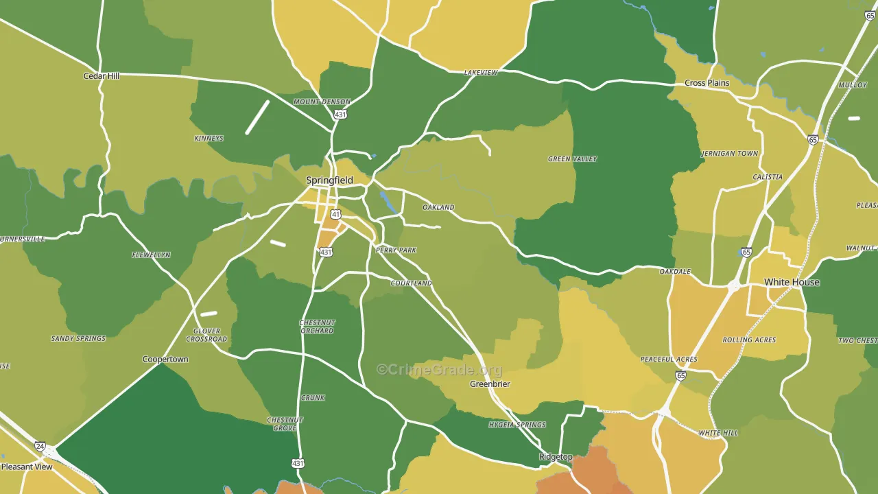 Robertson County, TN Map of Vehicle Theft Rates