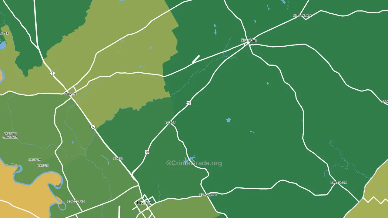Robertson County, TX Map of Vehicle Theft Rates