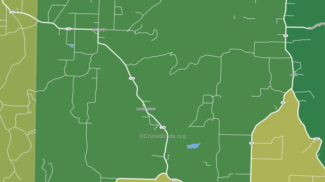 Robertsville, AR Map of Vehicle Theft Rates