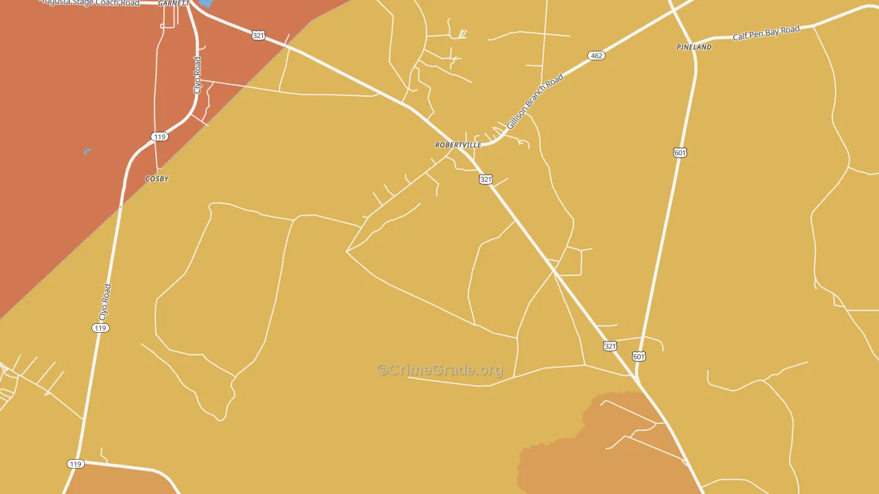 Robertville, SC Map of Vehicle Theft Rates