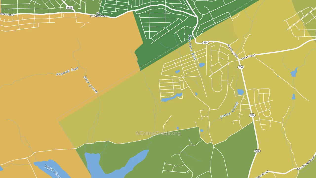 Robin Hood Lakes, PA Map of Vehicle Theft Rates