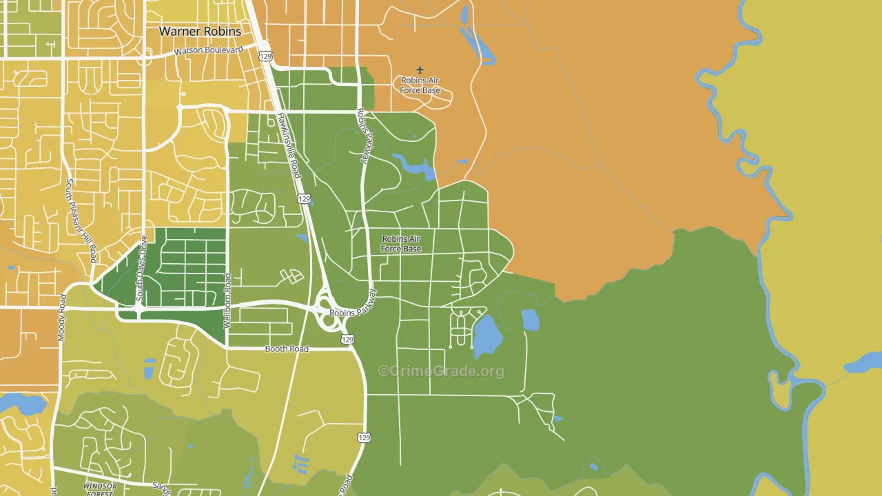 Robins AFB, GA Map of Vehicle Theft Rates