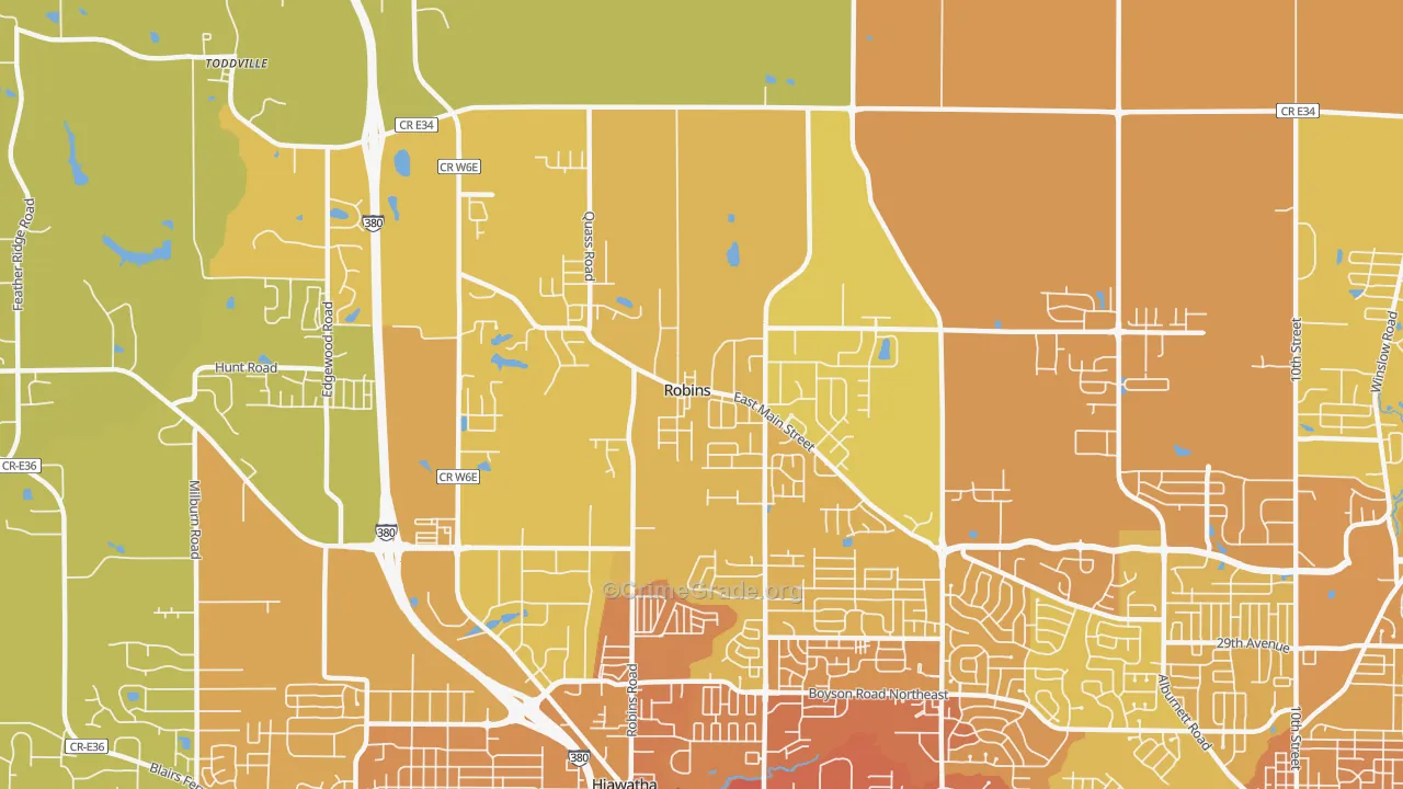 Robins, IA Map of Vehicle Theft Rates