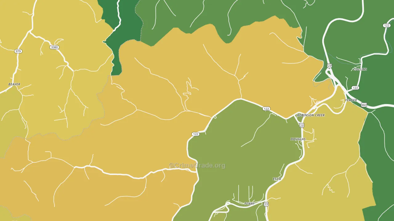 Robinson Creek, KY Map of Vehicle Theft Rates