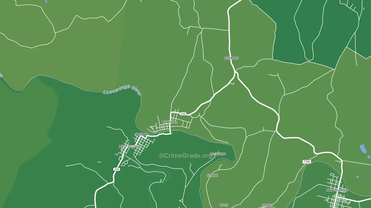 Robinson, PA Map of Vehicle Theft Rates