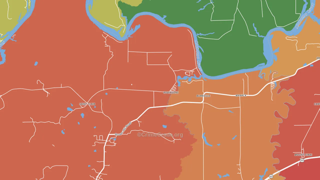 Robinsons, AL Map of Vehicle Theft Rates