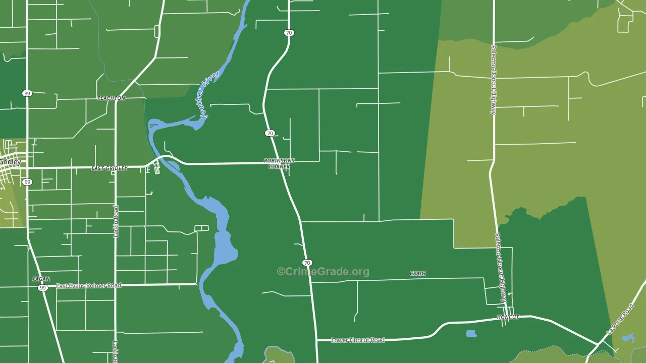 Robinsons Corner, CA Map of Vehicle Theft Rates
