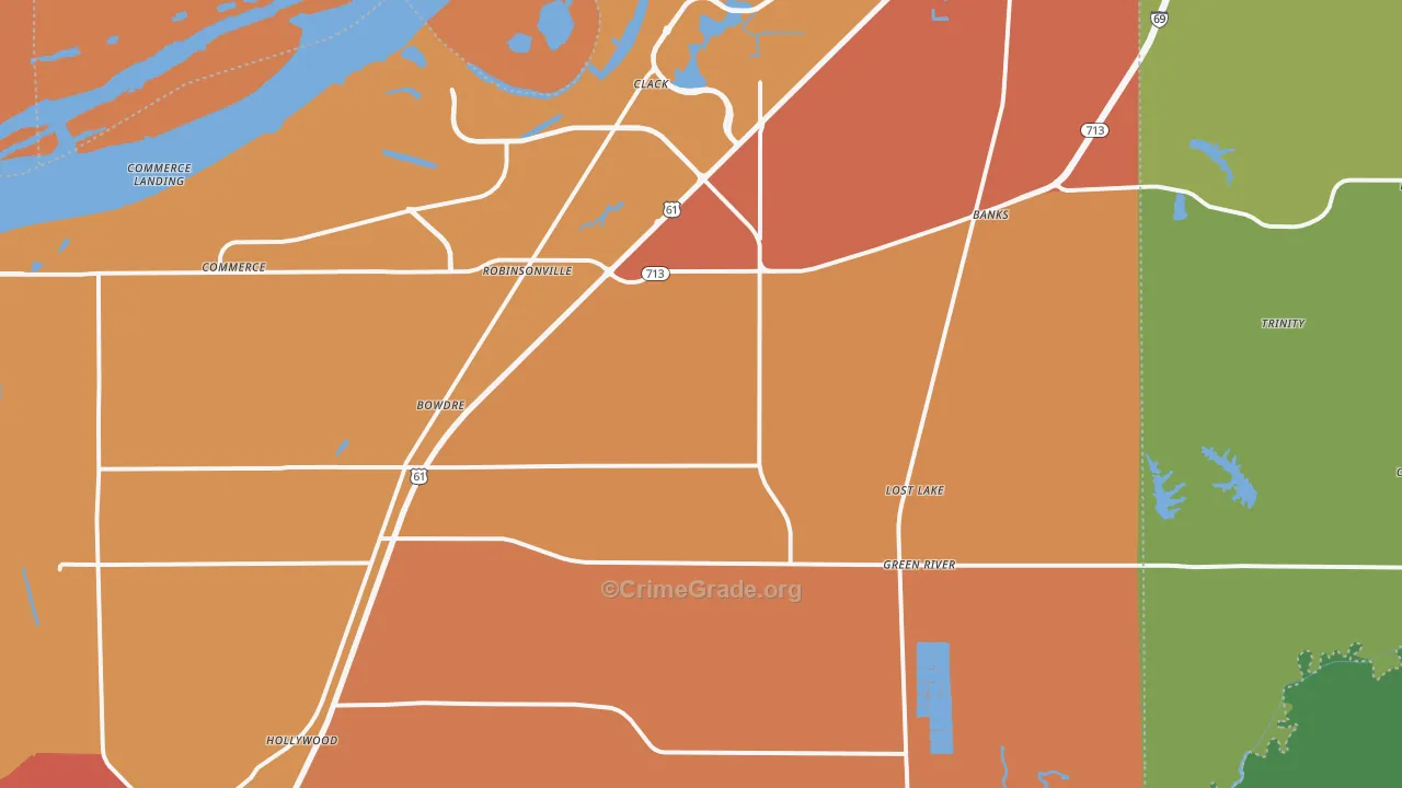 Robinsonville, MS Map of Vehicle Theft Rates