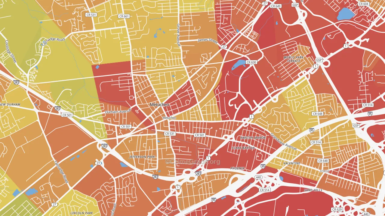 Robinvale, Metuchen, NJ Map of Vehicle Theft Rates