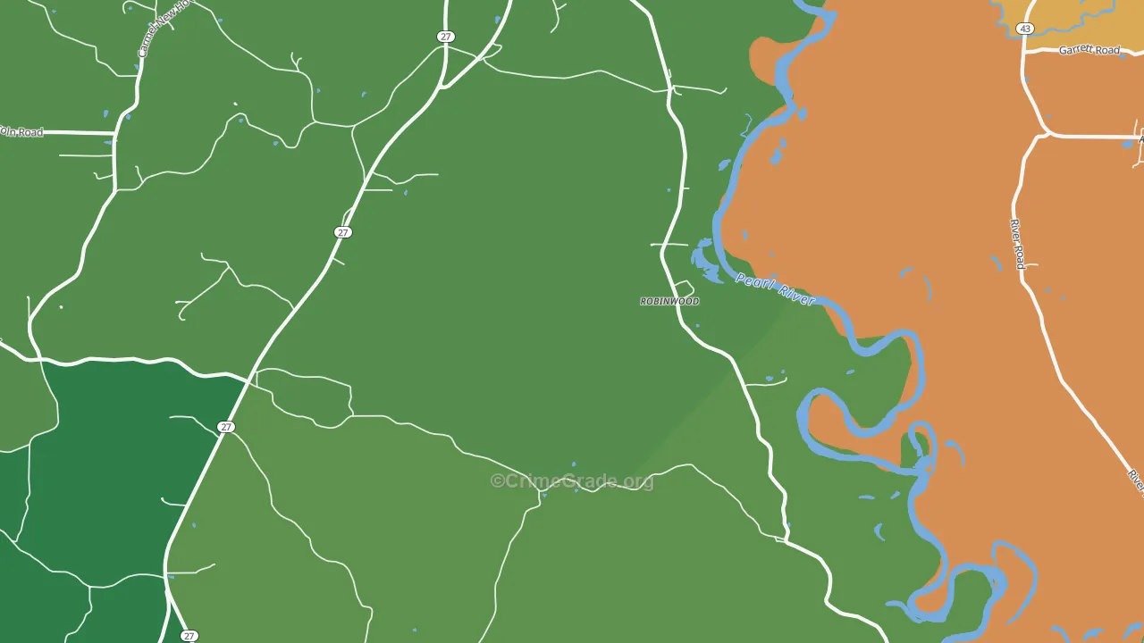 Robinwood, MS Map of Vehicle Theft Rates