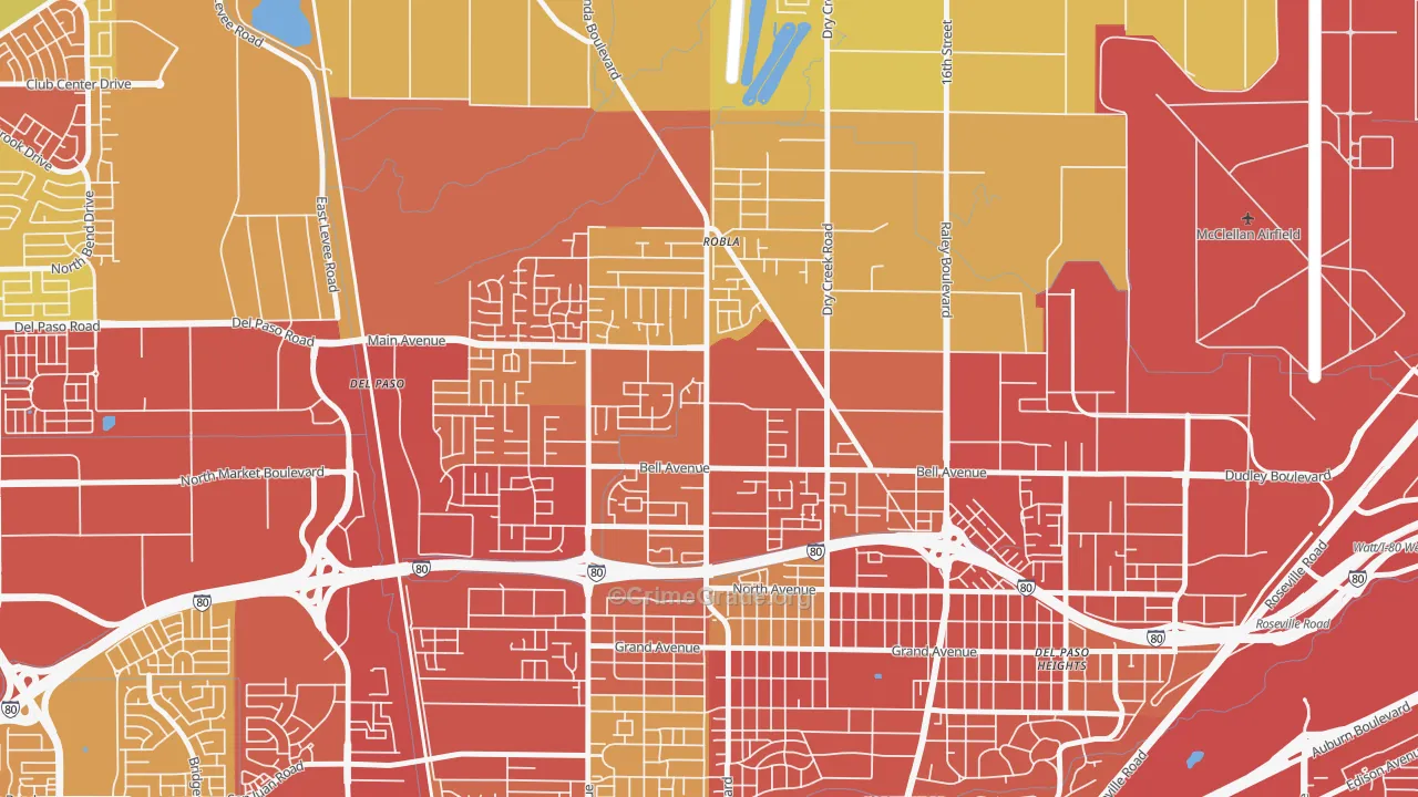 Robla, Sacramento, CA Map of Vehicle Theft Rates
