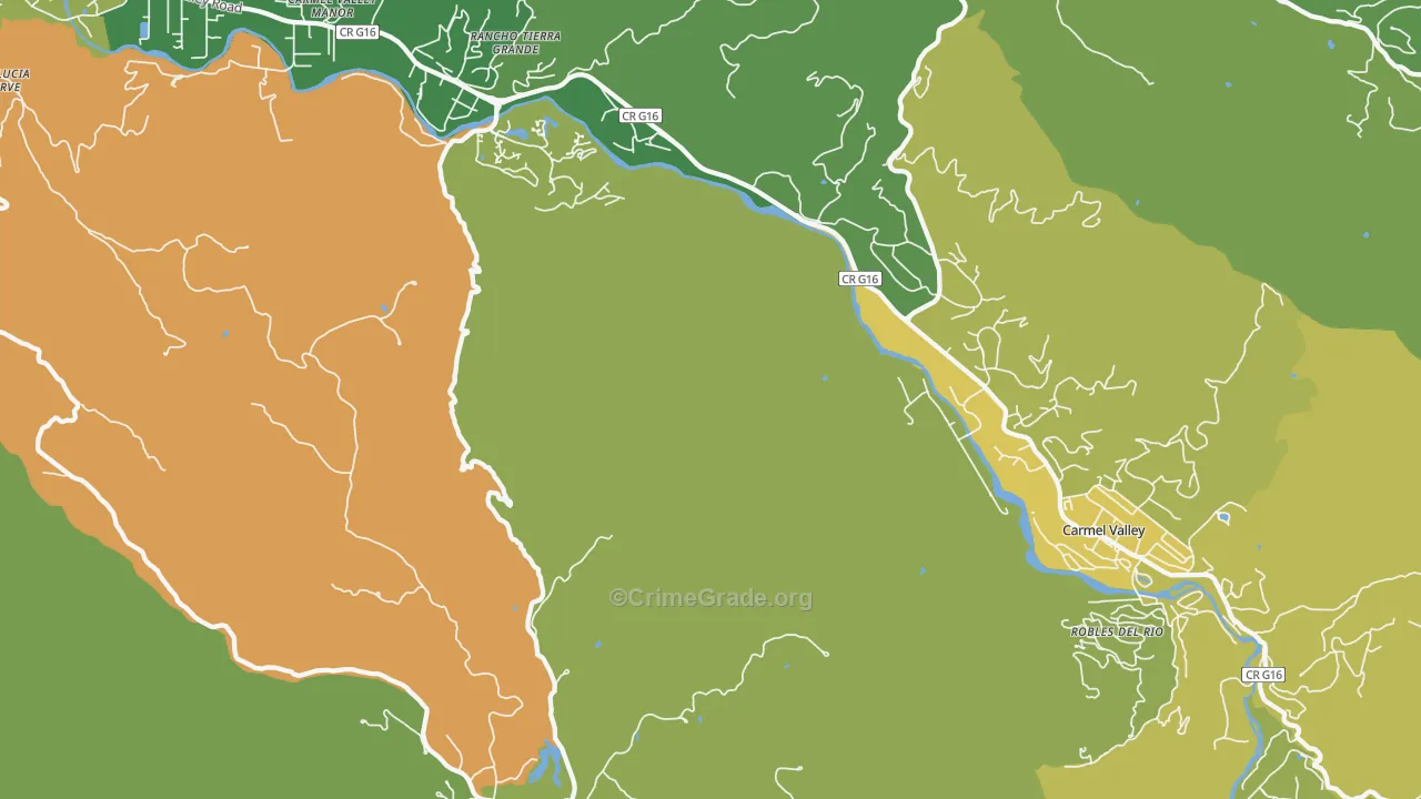 Robles Del Rio, CA Map of Vehicle Theft Rates
