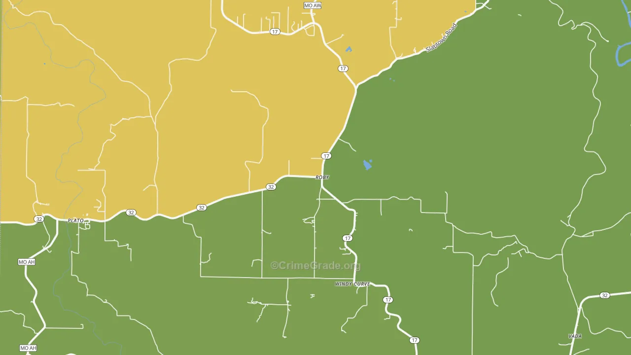 Roby, MO Map of Vehicle Theft Rates