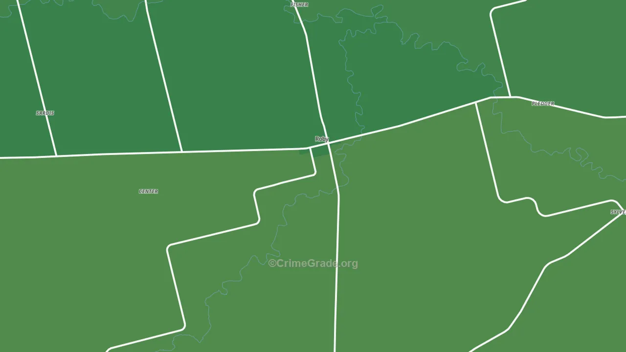 Roby, TX Map of Vehicle Theft Rates