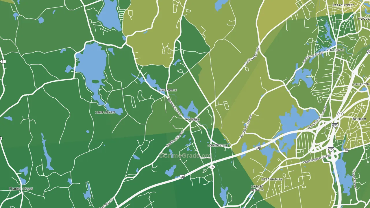 Rochdale, MA Map of Vehicle Theft Rates