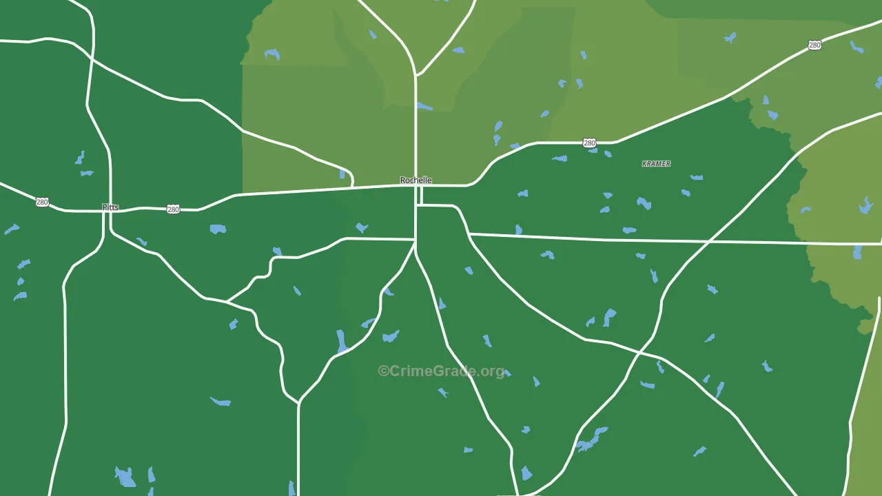 Rochelle, GA Map of Vehicle Theft Rates