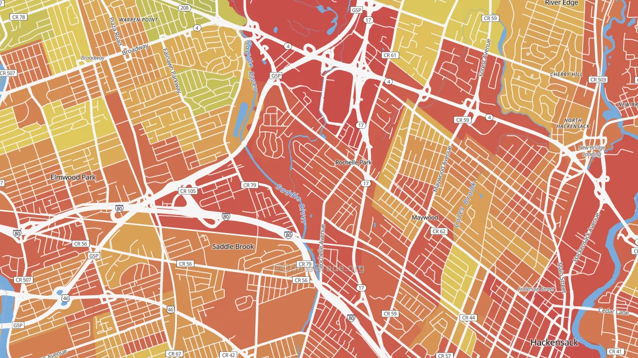 Rochelle Park, NJ Map of Vehicle Theft Rates