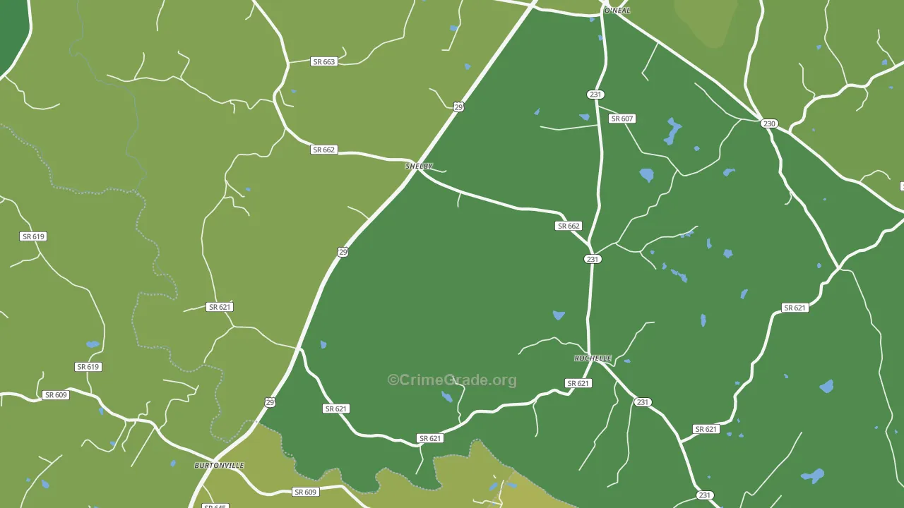 Rochelle, VA Map of Vehicle Theft Rates