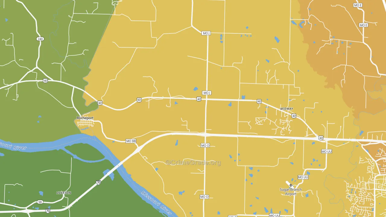 Rocheport, MO Map of Vehicle Theft Rates