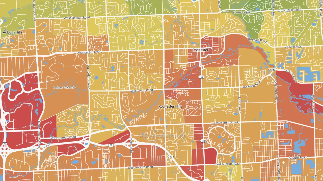 Rochester Hills, MI Map of Vehicle Theft Rates