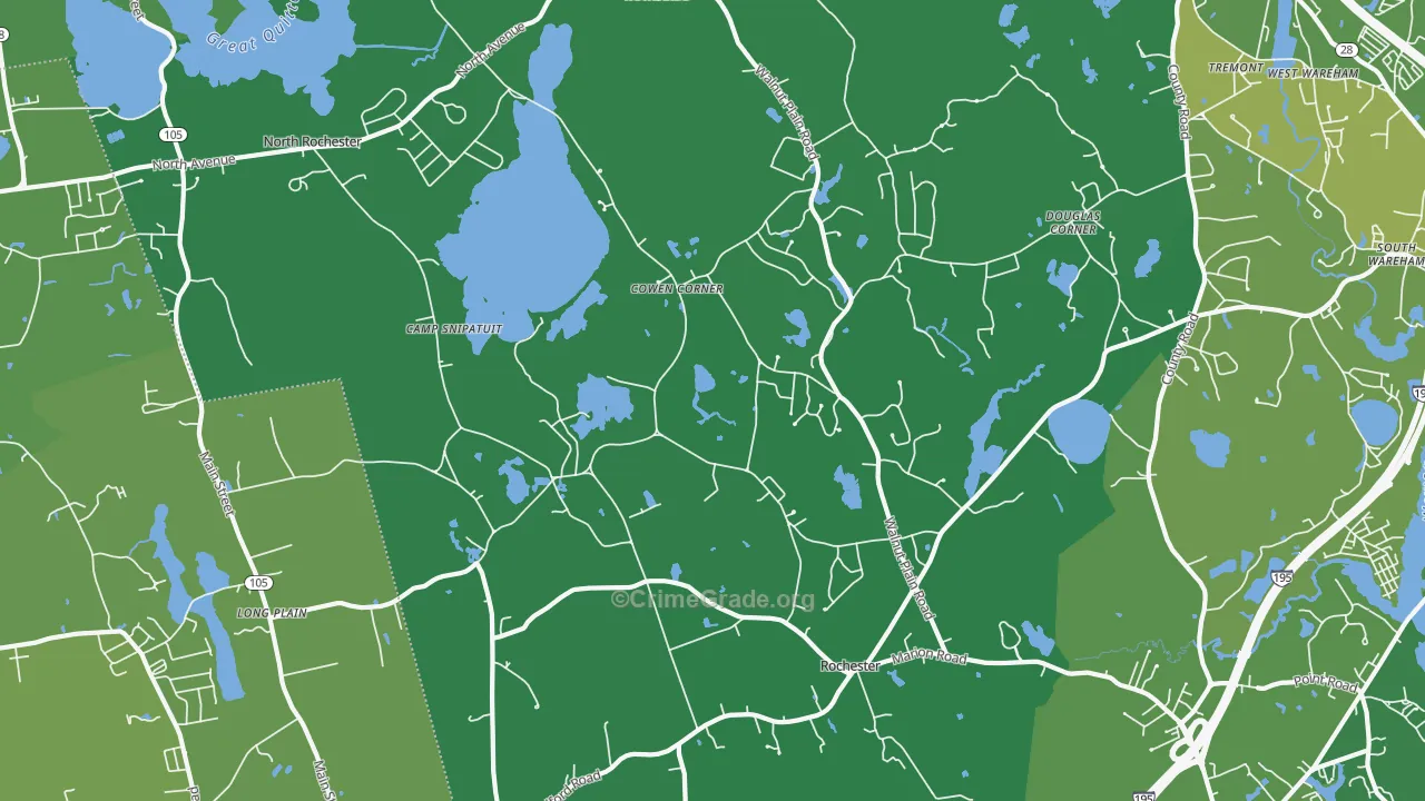 Rochester, MA Map of Vehicle Theft Rates
