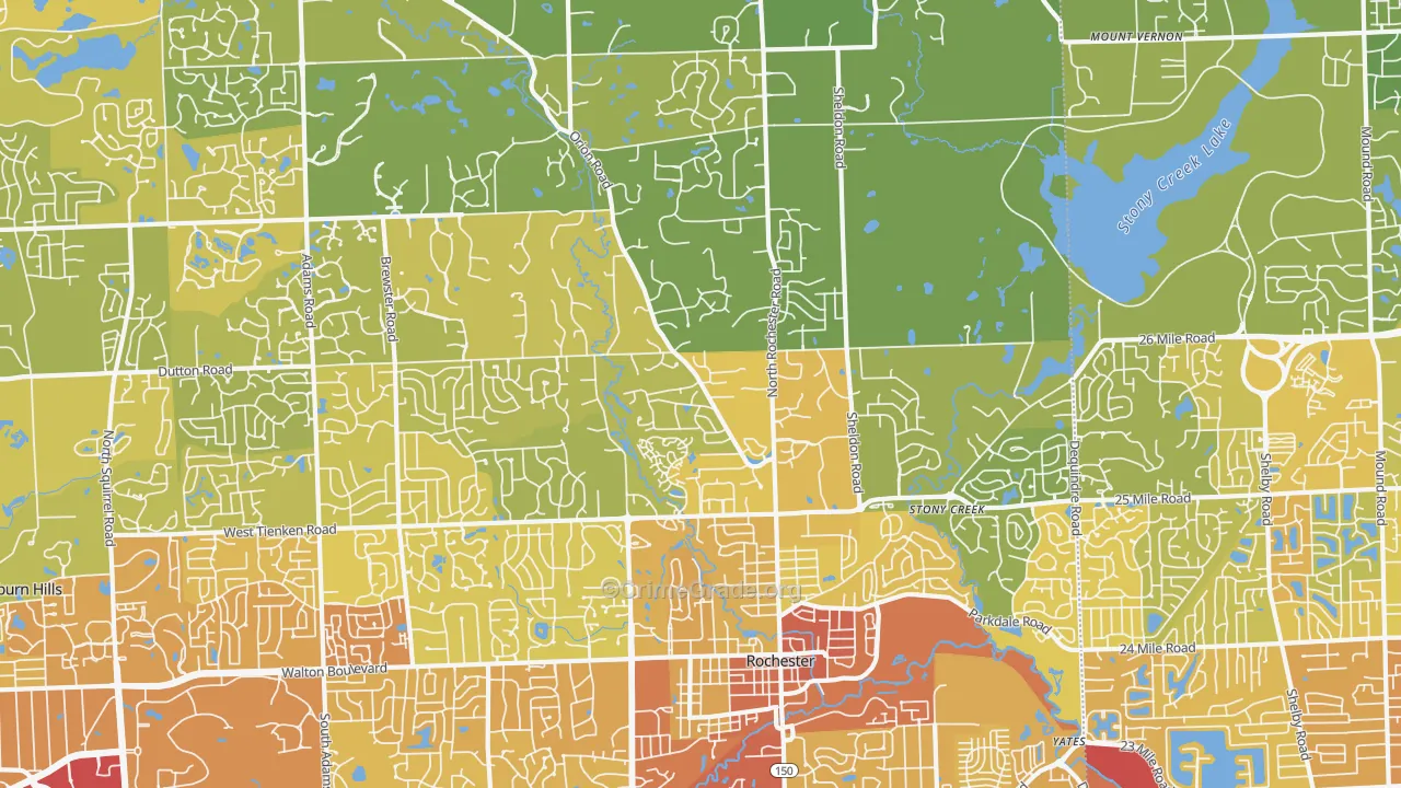 Rochester, MI Map of Vehicle Theft Rates