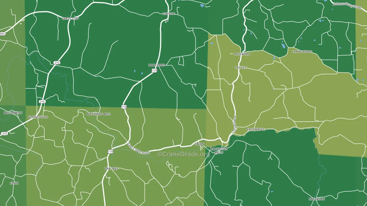Rochester Mills, PA Map of Vehicle Theft Rates