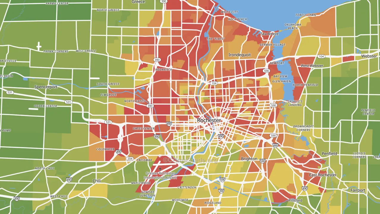 Rochester, NY Map of Vehicle Theft Rates
