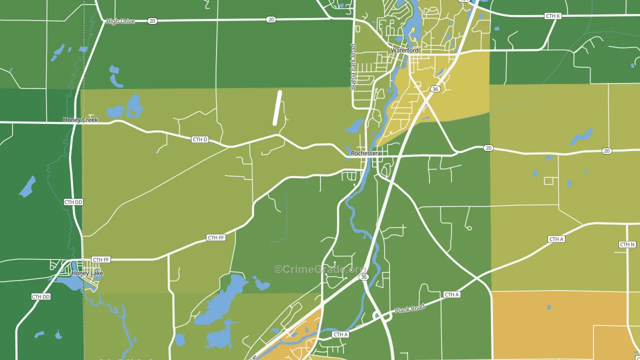 Rochester, WI Map of Vehicle Theft Rates