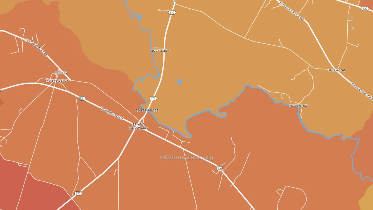 Rock Bluff, SC Map of Vehicle Theft Rates
