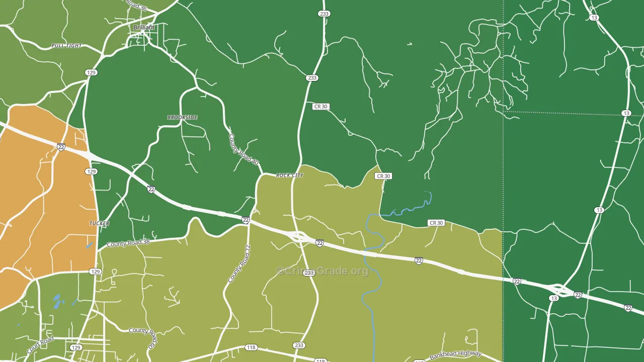 Rock City, AL Map of Vehicle Theft Rates