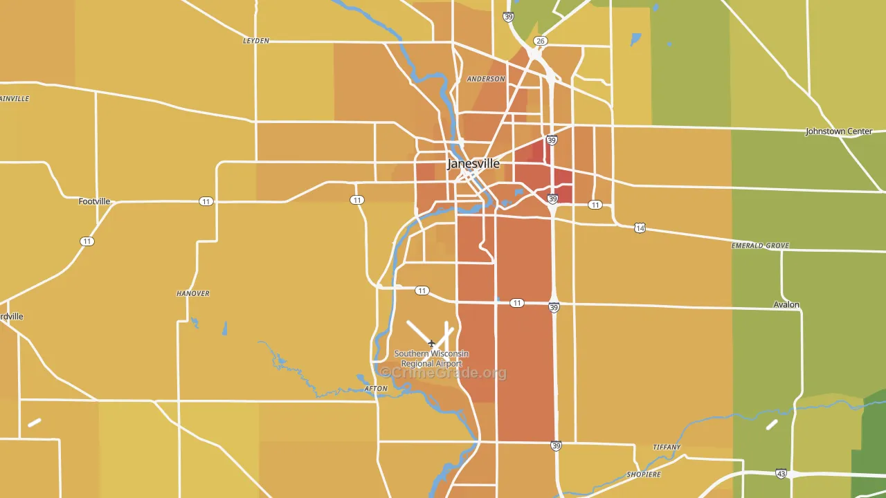 Rock County, WI Map of Vehicle Theft Rates