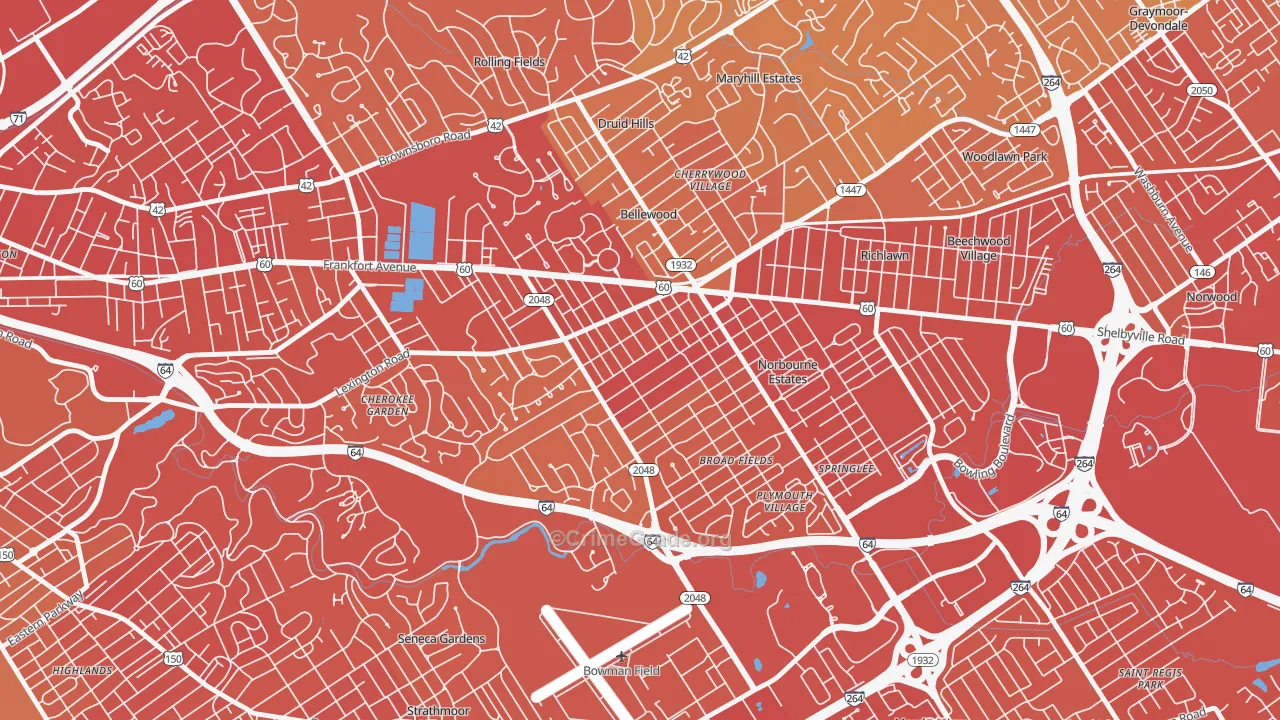 Rock Creek Lexington Road, Louisville, KY Map of Vehicle Theft Rates