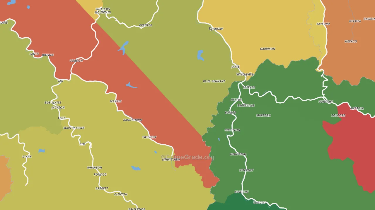 Rock Creek, WV Map of Vehicle Theft Rates