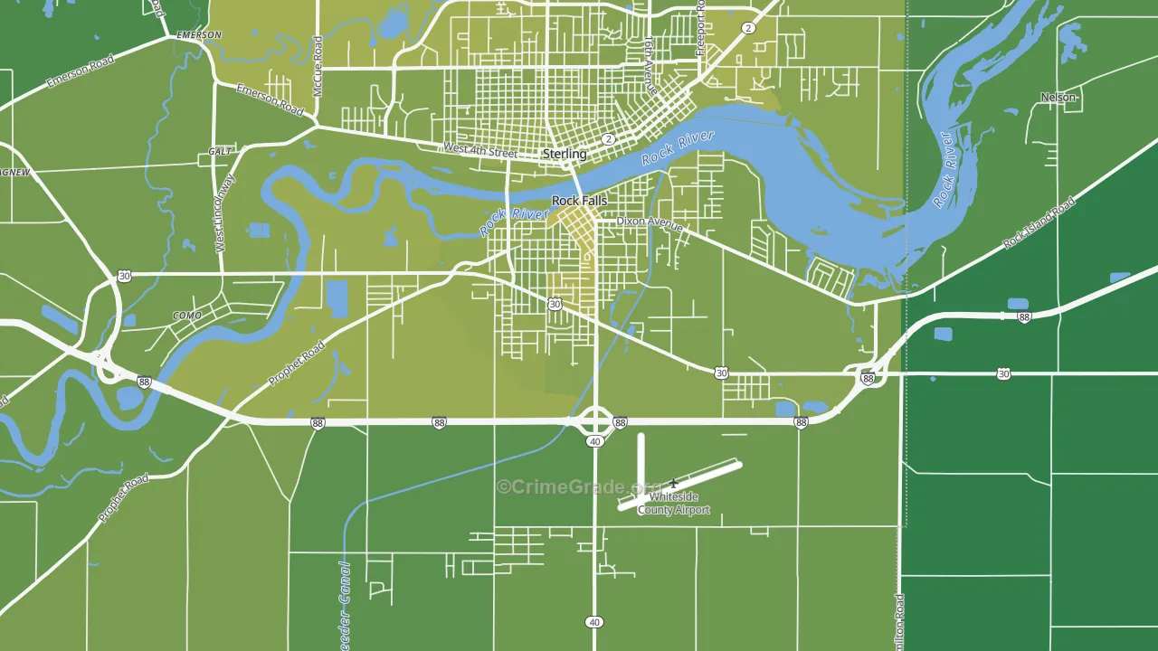 Rock Falls, IL Map of Vehicle Theft Rates