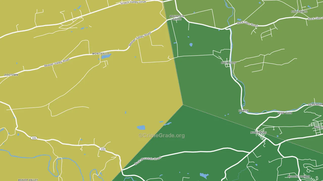 Rock Glen, PA Map of Vehicle Theft Rates