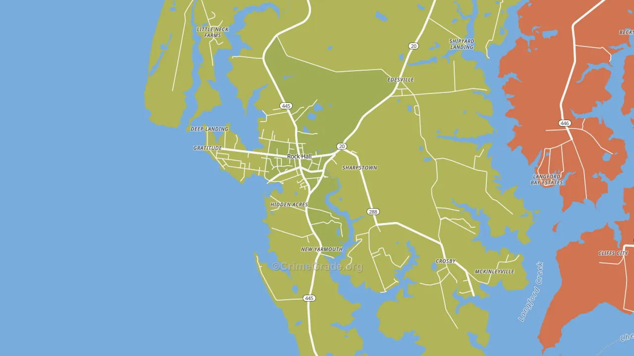 Rock Hall, MD Map of Vehicle Theft Rates