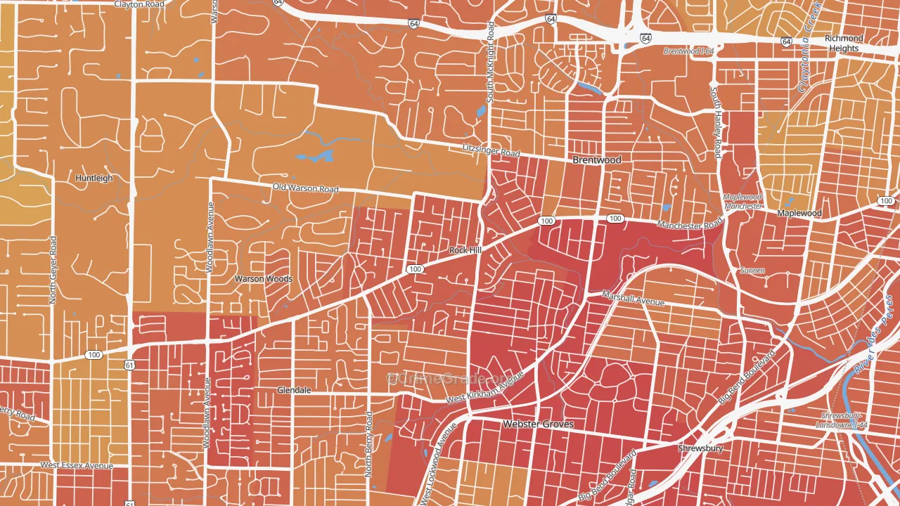 Rock Hill, MO Map of Vehicle Theft Rates