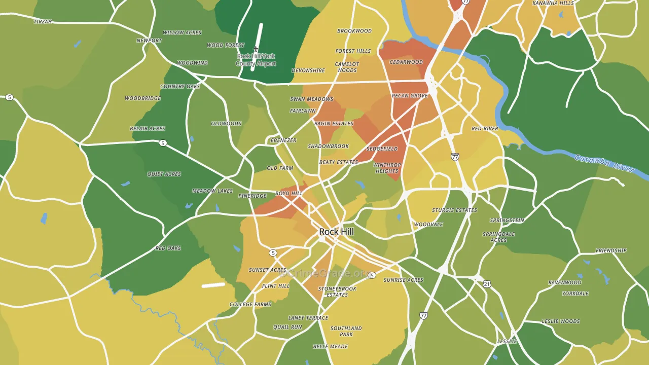 Rock Hill, SC Map of Vehicle Theft Rates