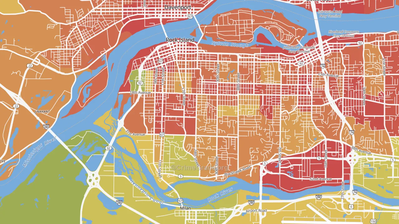 Rock Island, IL Map of Vehicle Theft Rates