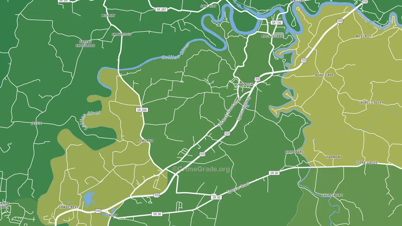Rock Island, TN Map of Vehicle Theft Rates