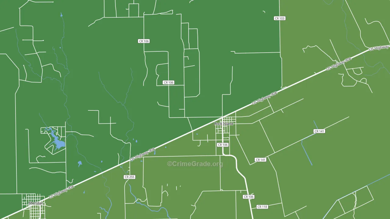Rock Island, TX Map of Vehicle Theft Rates