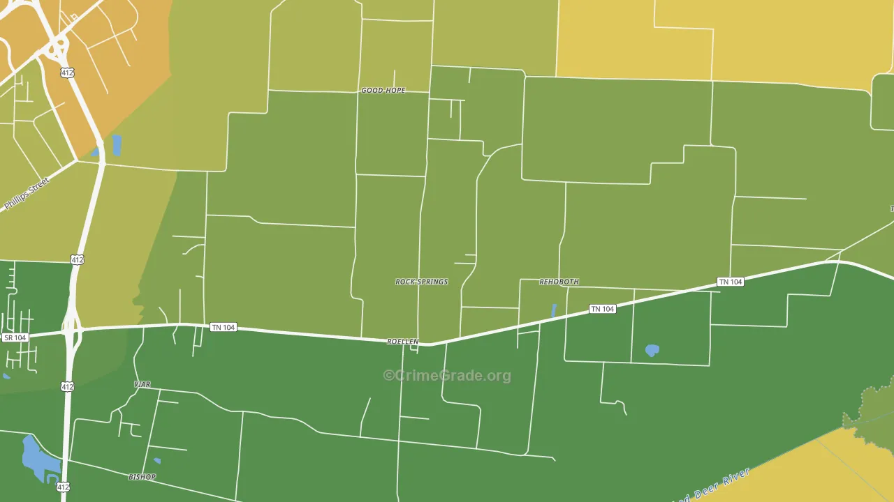Rock Springs, TN Map of Vehicle Theft Rates