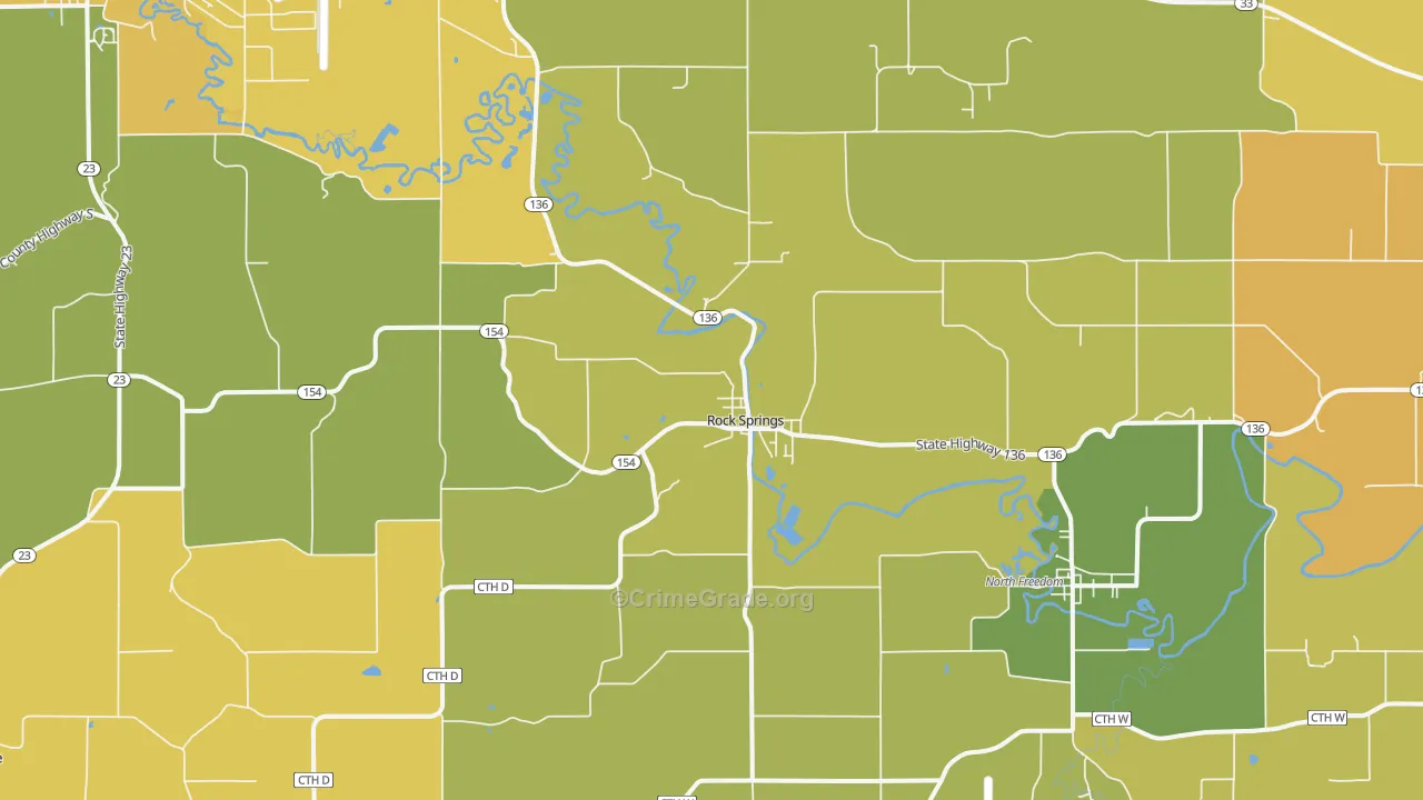 Rock Springs, WI Map of Vehicle Theft Rates