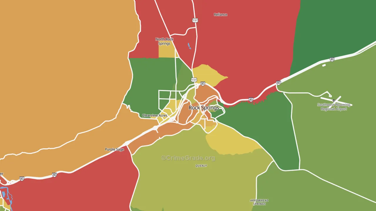 Rock Springs, WY Map of Vehicle Theft Rates