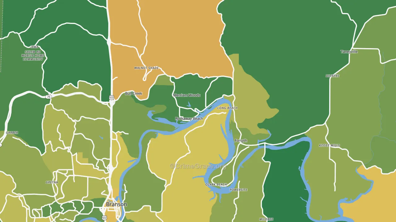 Rockaway Beach, MO Map of Vehicle Theft Rates