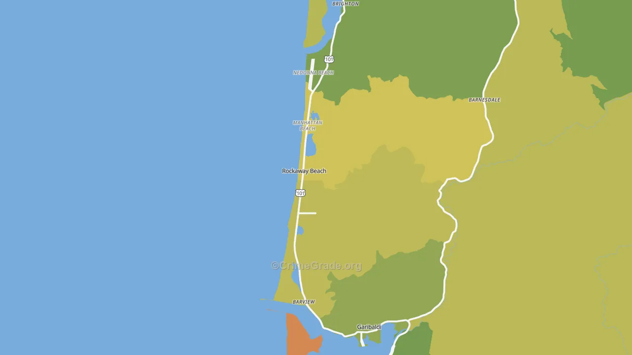 Rockaway Beach, OR Map of Vehicle Theft Rates