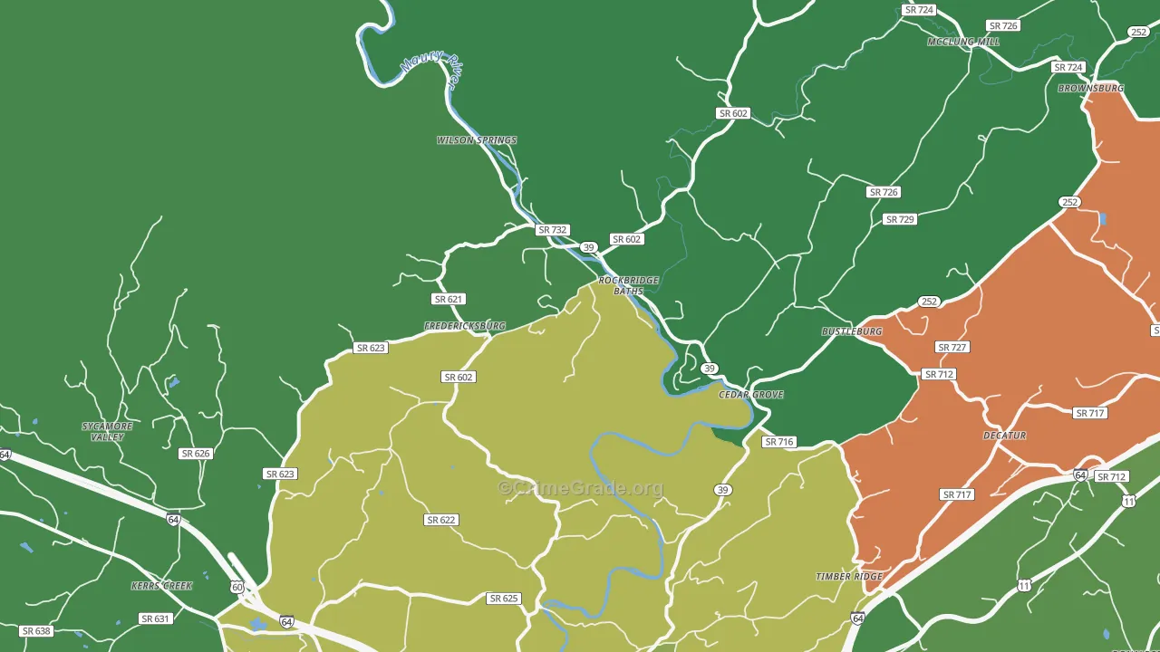 Rockbridge Baths, VA Map of Vehicle Theft Rates