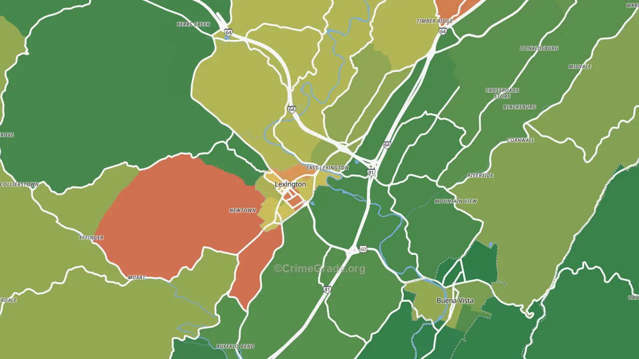 Rockbridge County, VA Map of Vehicle Theft Rates