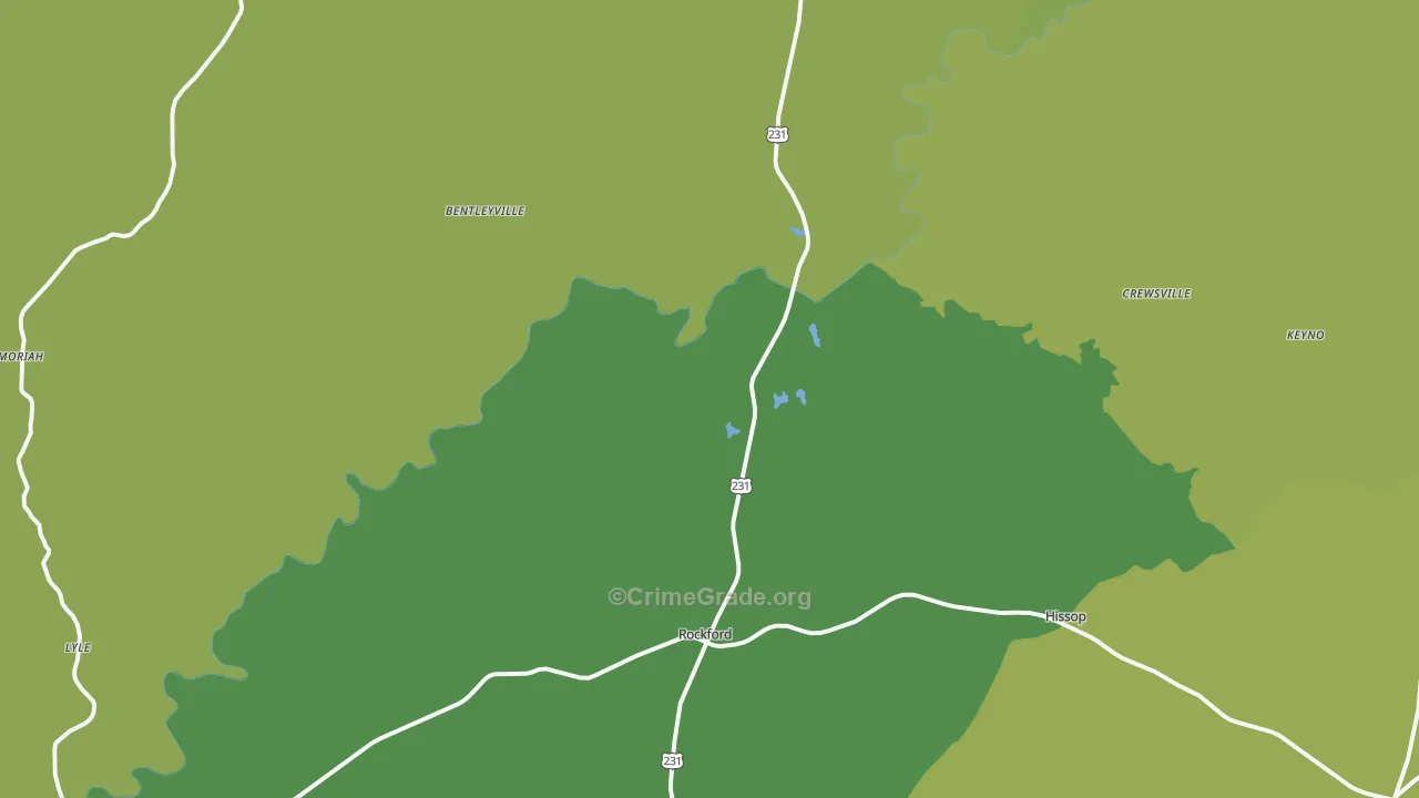 Rockford, AL Map of Vehicle Theft Rates